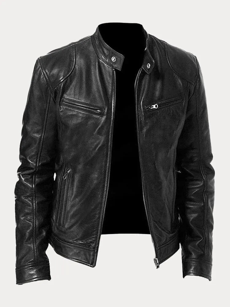 Luna | Women's Biker Leather Jacket with Stand-Up Collar Black