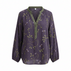 Vara | Women’s Printed V-Neck Blouse – Chic Artisan Long Sleeve & Refined Slimming Silhouette