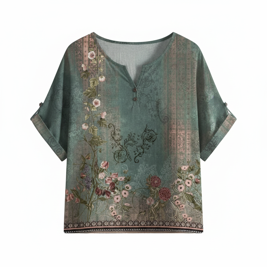 Flora | Women’s Vintage Floral Print Blouse – Chic Artisan Bloom & Refined Slimming Drape