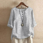 Flora | Women’s Vintage Floral Print Blouse – Chic Artisan Bloom & Refined Slimming Drape Light Gray