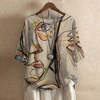 Flora | Women’s Vintage Floral Print Blouse – Chic Artisan Bloom & Refined Slimming Drape Beige
