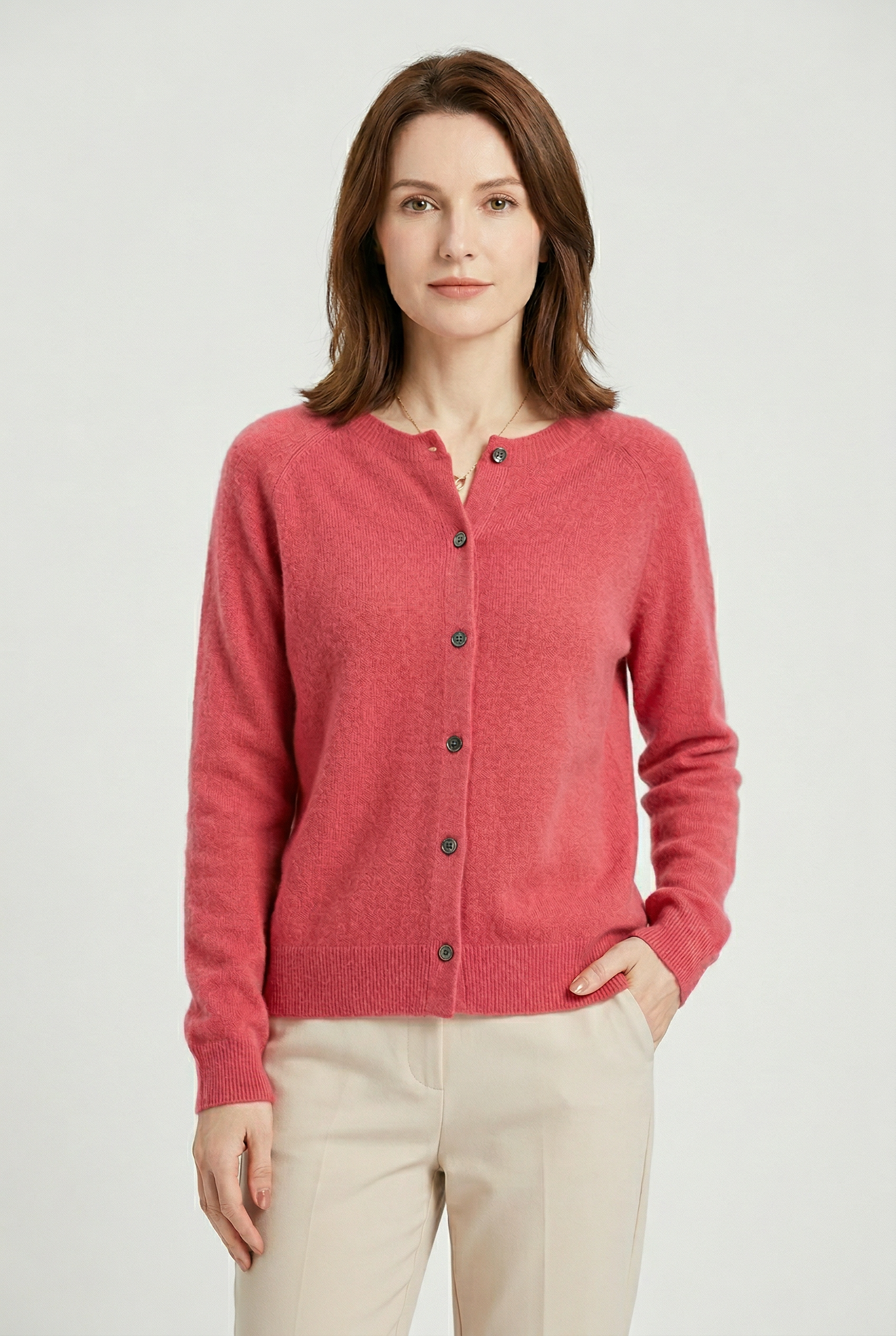 Amore | Women's V-Neck Button-Front Cardigan - Soft Knit Sweater Pink