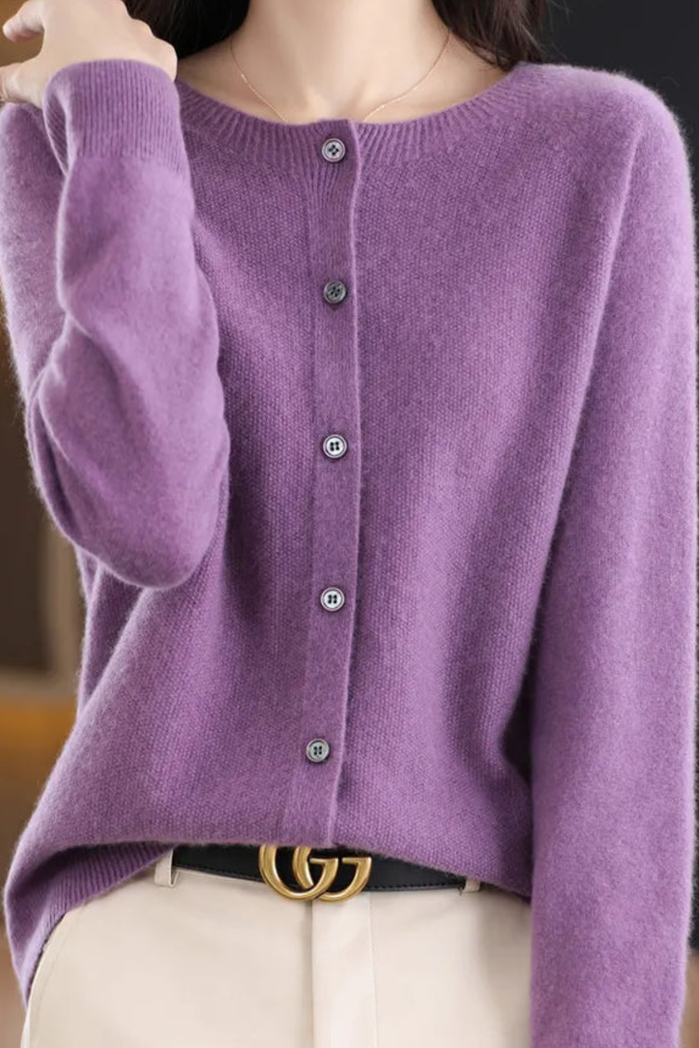 Amore | Women's V-Neck Button-Front Cardigan - Soft Knit Sweater Purple