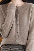 Amore | Women's V-Neck Button-Front Cardigan - Soft Knit Sweater Brown