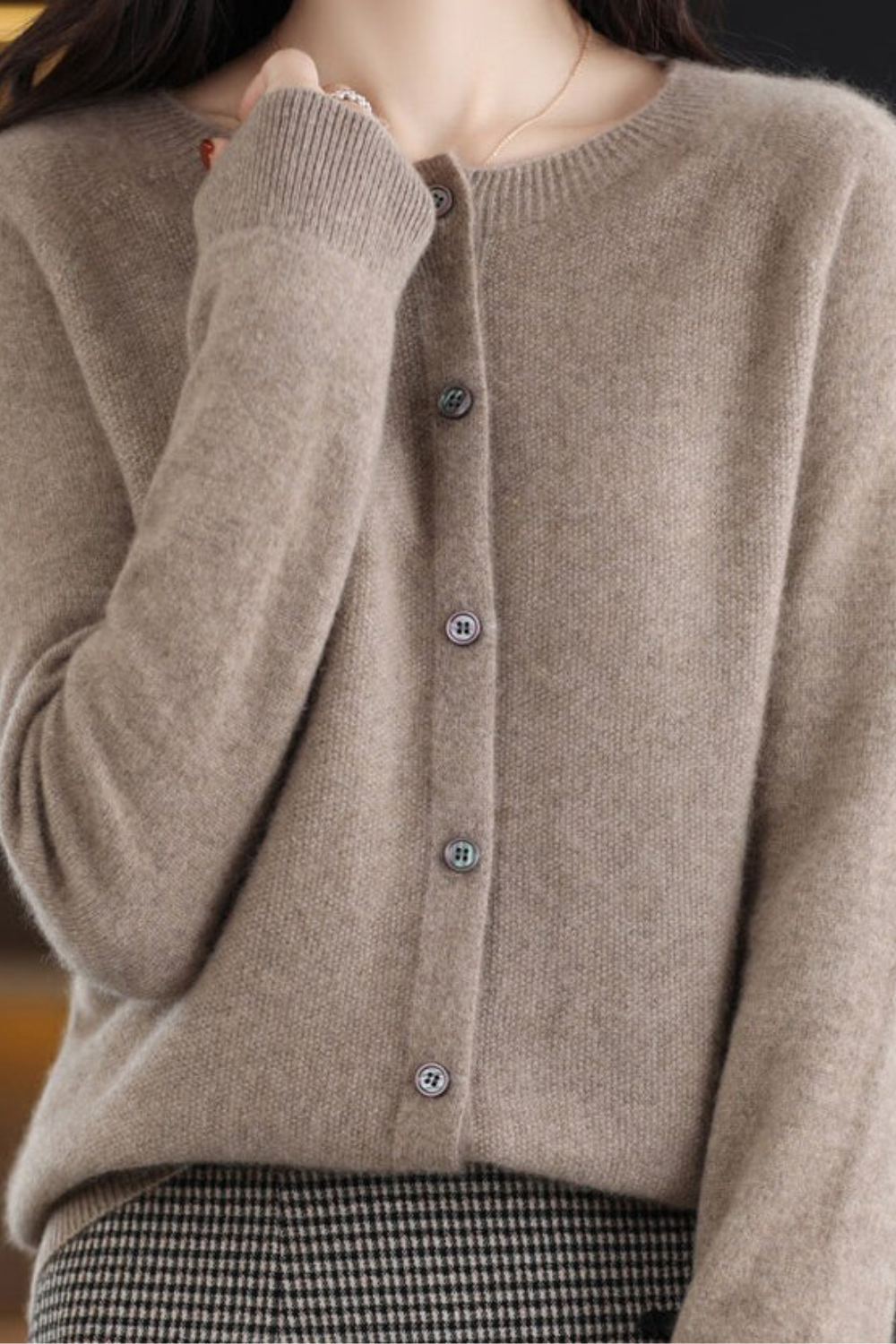 Amore | Women's V-Neck Button-Front Cardigan - Soft Knit Sweater Brown
