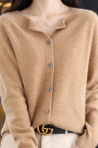 Amore | Women's V-Neck Button-Front Cardigan - Soft Knit Sweater Light Brown