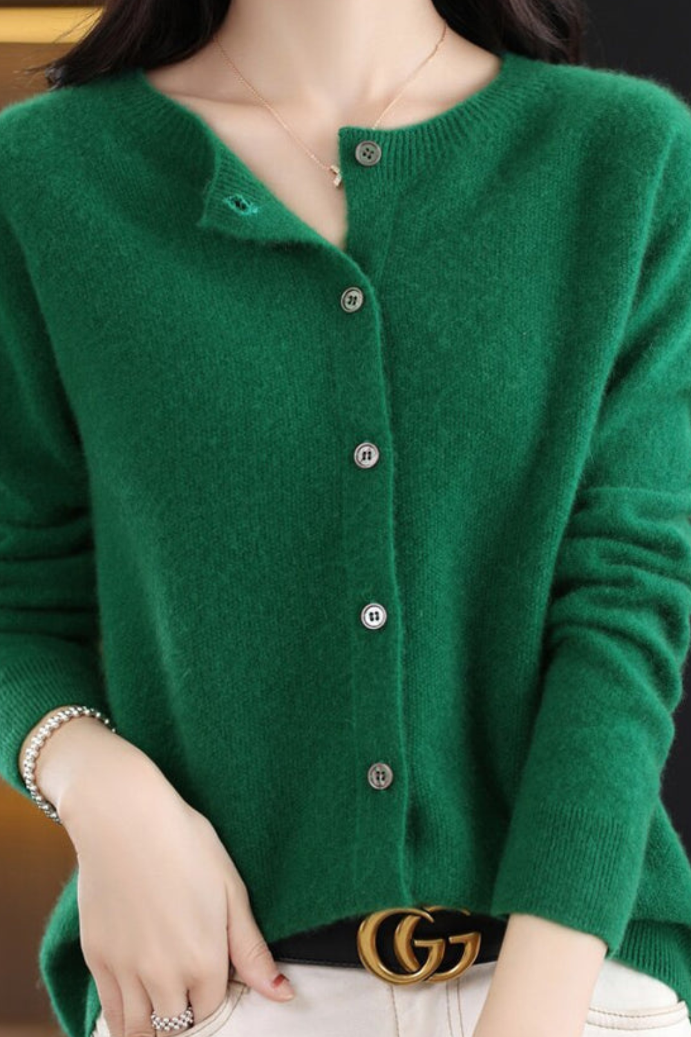 Amore | Women's V-Neck Button-Front Cardigan - Soft Knit Sweater Green