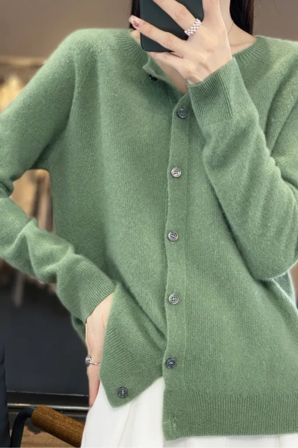 Amore | Women's V-Neck Button-Front Cardigan - Soft Knit Sweater Light Green