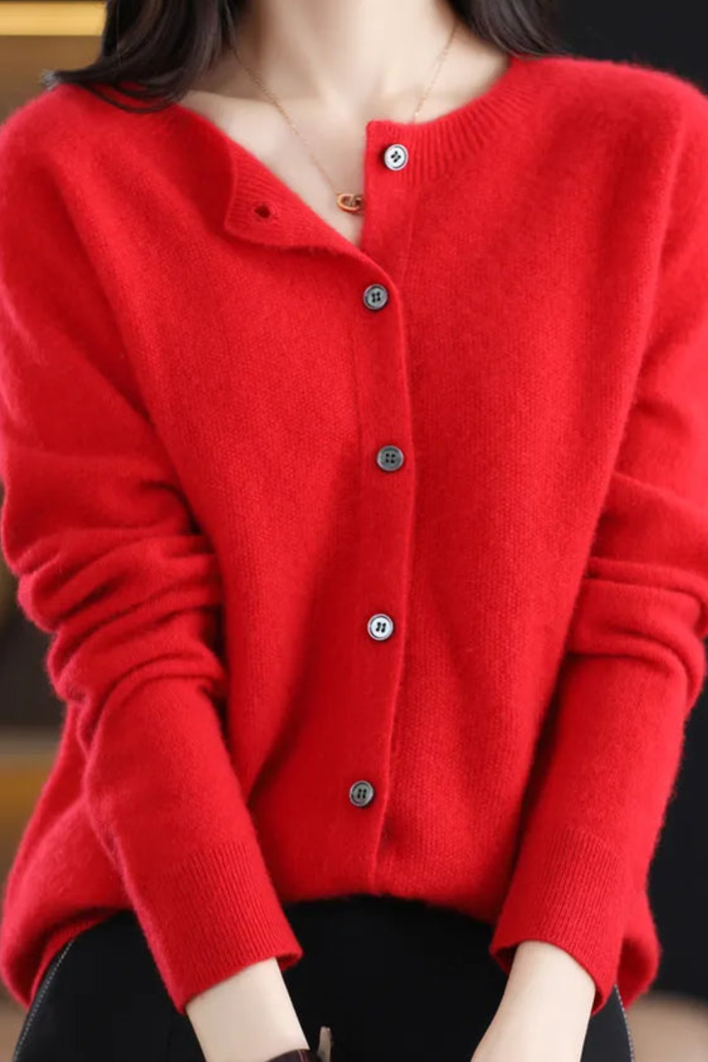 Amore | Women's V-Neck Button-Front Cardigan - Soft Knit Sweater Red