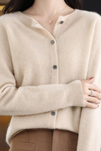 Amore | Women's V-Neck Button-Front Cardigan - Soft Knit Sweater Beige