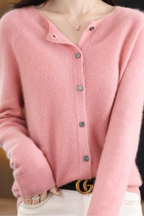 Amore | Women's V-Neck Button-Front Cardigan - Soft Knit Sweater Light Pink