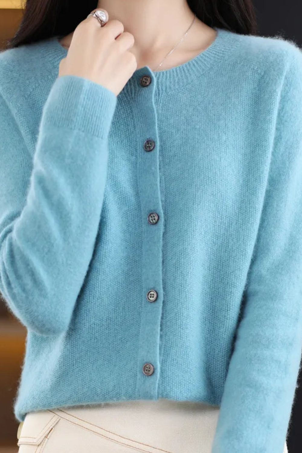 Amore | Women's V-Neck Button-Front Cardigan - Soft Knit Sweater Light Blue