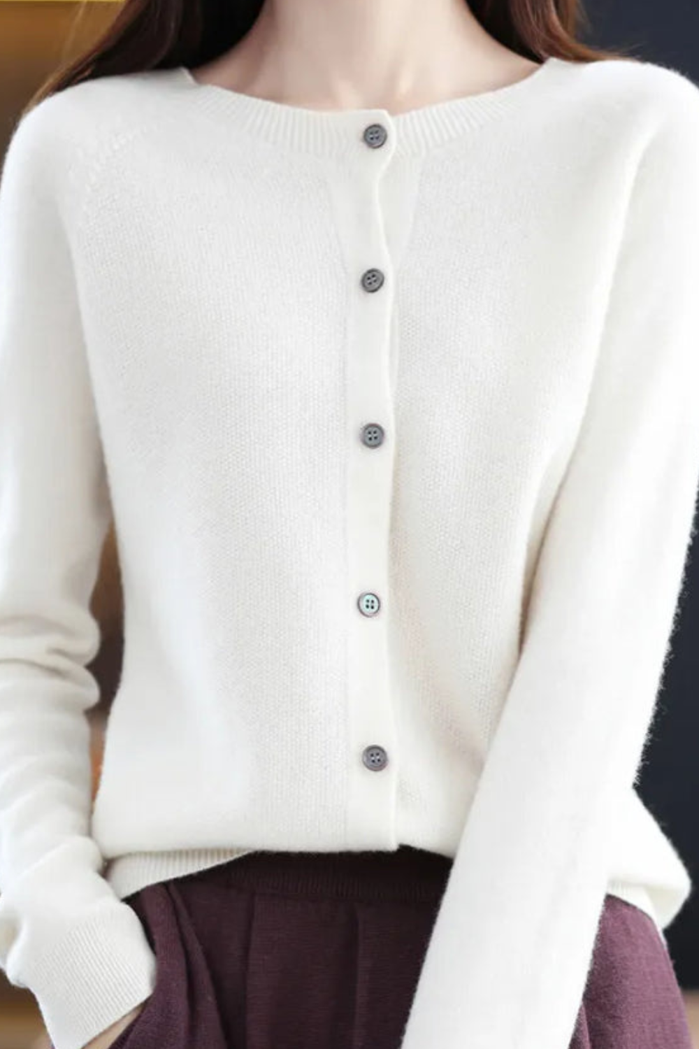 Amore | Women's V-Neck Button-Front Cardigan - Soft Knit Sweater White