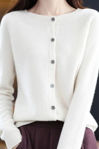 Amore | Women's V-Neck Button-Front Cardigan - Soft Knit Sweater White