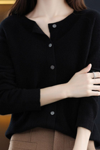 Amore | Women's V-Neck Button-Front Cardigan - Soft Knit Sweater Black