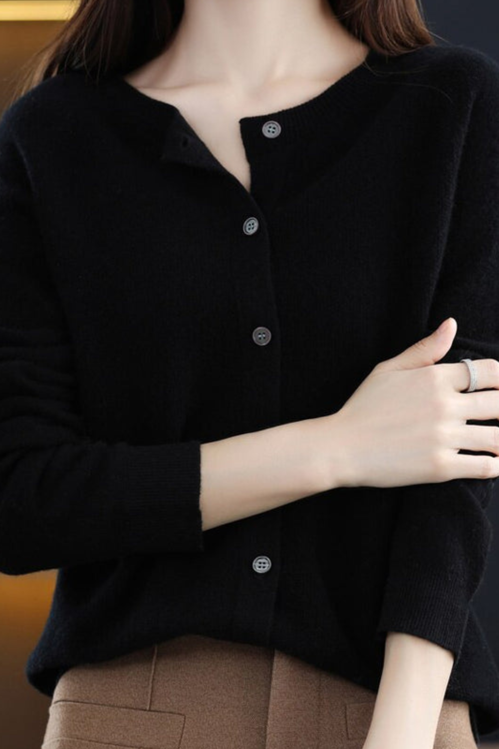 Amore | Women's V-Neck Button-Front Cardigan - Soft Knit Sweater Black