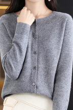 Amore | Women's V-Neck Button-Front Cardigan - Soft Knit Sweater Light Grey