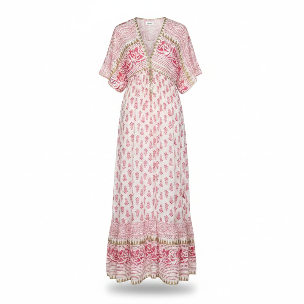 Flōre | Women’s Boho Print Maxi Dress – Chic Artisan Pattern & Refined Slimming Silhouette