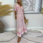 Flōre | Women’s Boho Print Maxi Dress – Chic Artisan Pattern & Refined Slimming Silhouette