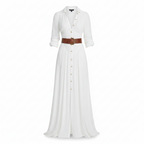 Aura | Women’s Button Front Belted Maxi Dress – Chic Artisan A-Line & Refined Slimming Silhouette