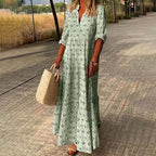 Rogue | Women’s Maxi Boho Print Dress – Chic Artisan Pattern & Refined Slimming Silhouette Light Green