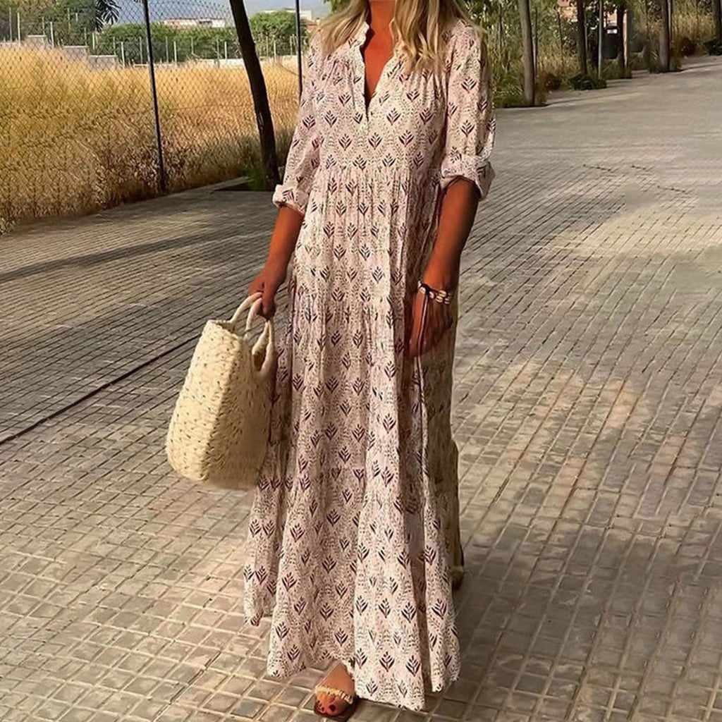 Rogue | Women’s Maxi Boho Print Dress – Chic Artisan Pattern & Refined Slimming Silhouette Pink