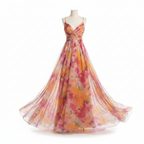 Casada | Women's Dress - V-Neck & Flowing Skirt with a Scenic Effect