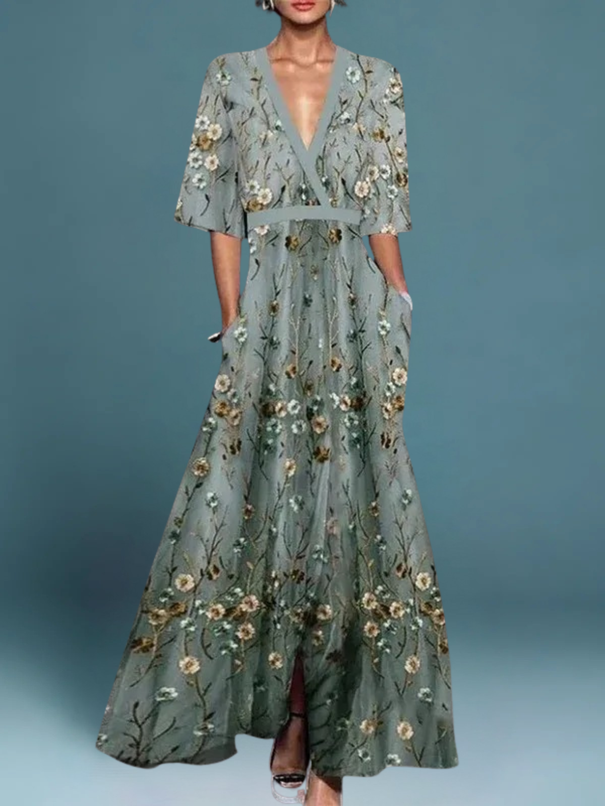 Damaris | Women's Dress - V-Neck & Slimming Waist Floral