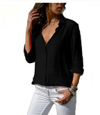 Aura | Women's Flowing Silk V-Neck Blouse - Slim Fit & Soft Elegance Black