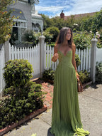 Chāme | Women's Halter Maxi Wedding Guest Dress with Pleated Skirt and Lace