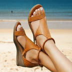 Women's Heeled Leather Sandals Summer Style Brown