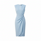 Women’s Keyhole Neck Midi Cocktail Dress – Elegant Ruched Waist Design
