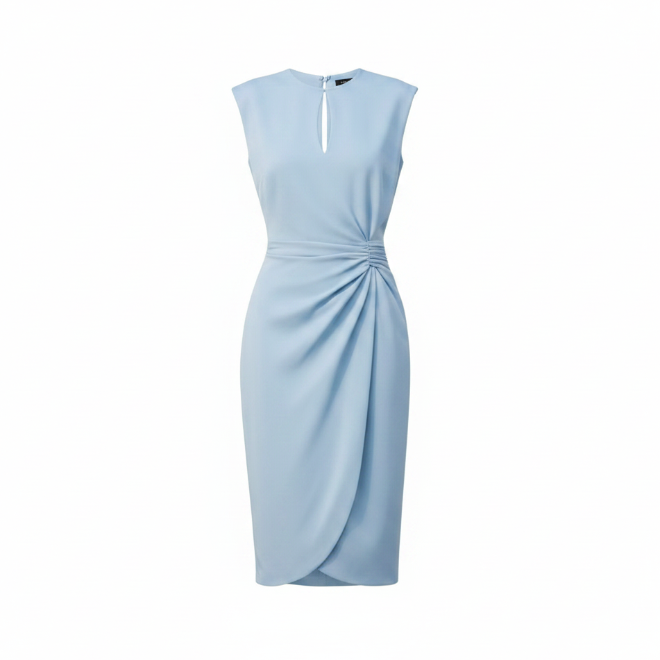 Women’s Keyhole Neck Midi Cocktail Dress – Elegant Ruched Waist Design