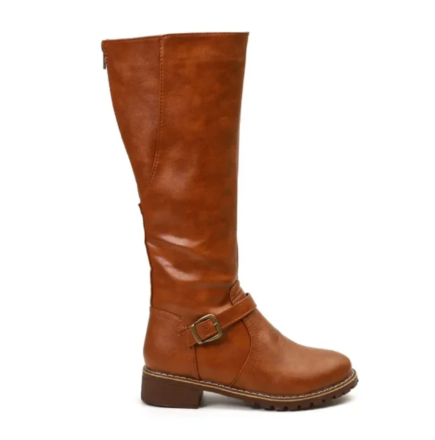 Lura | Women's Knee High Boots with Buckle Strap and Low Block Heel