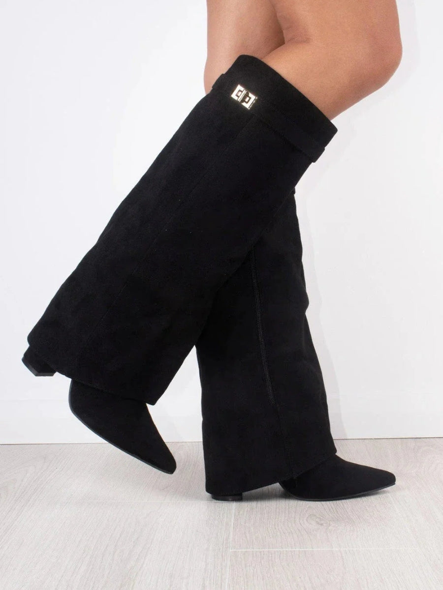 Essence | Women's Knee High Boots with Wide Flare Top and Block Heel