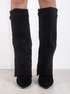 Essence | Women's Knee High Boots with Wide Flare Top and Block Heel