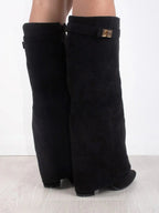 Essence | Women's Knee High Boots with Wide Flare Top and Block Heel