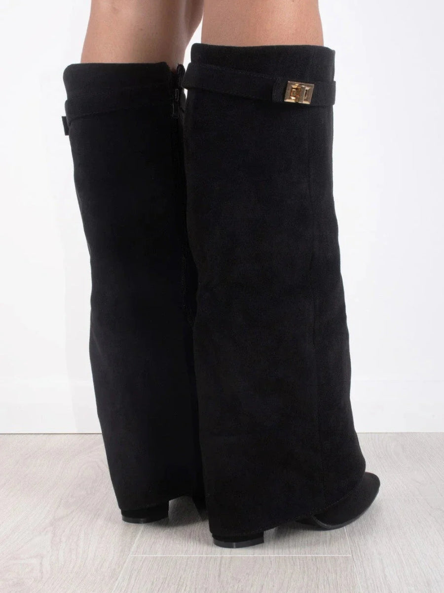 Essence | Women's Knee High Boots with Wide Flare Top and Block Heel
