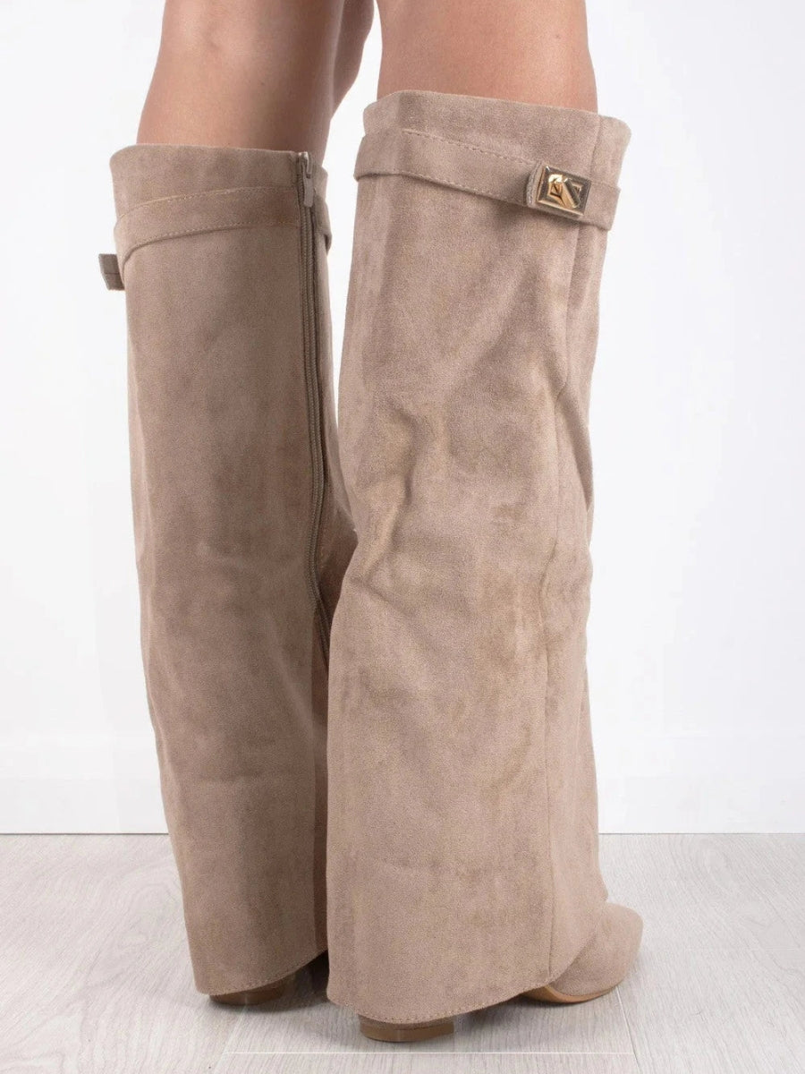 Essence | Women's Knee High Boots with Wide Flare Top and Block Heel