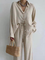 Women's Two-Piece Set: Blouse and Wide-Leg Trousers, Comfortable