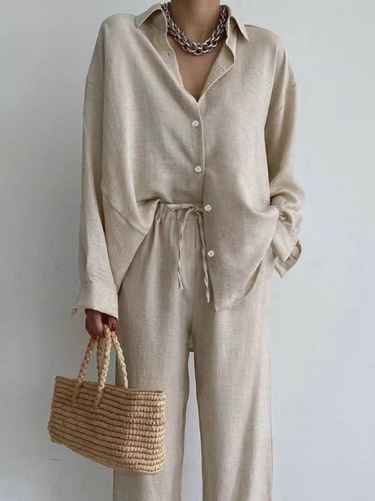 Women's Two-Piece Set: Blouse and Wide-Leg Trousers, Comfortable