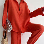 Women's Two-Piece Set: Blouse and Wide-Leg Trousers, Comfortable orange