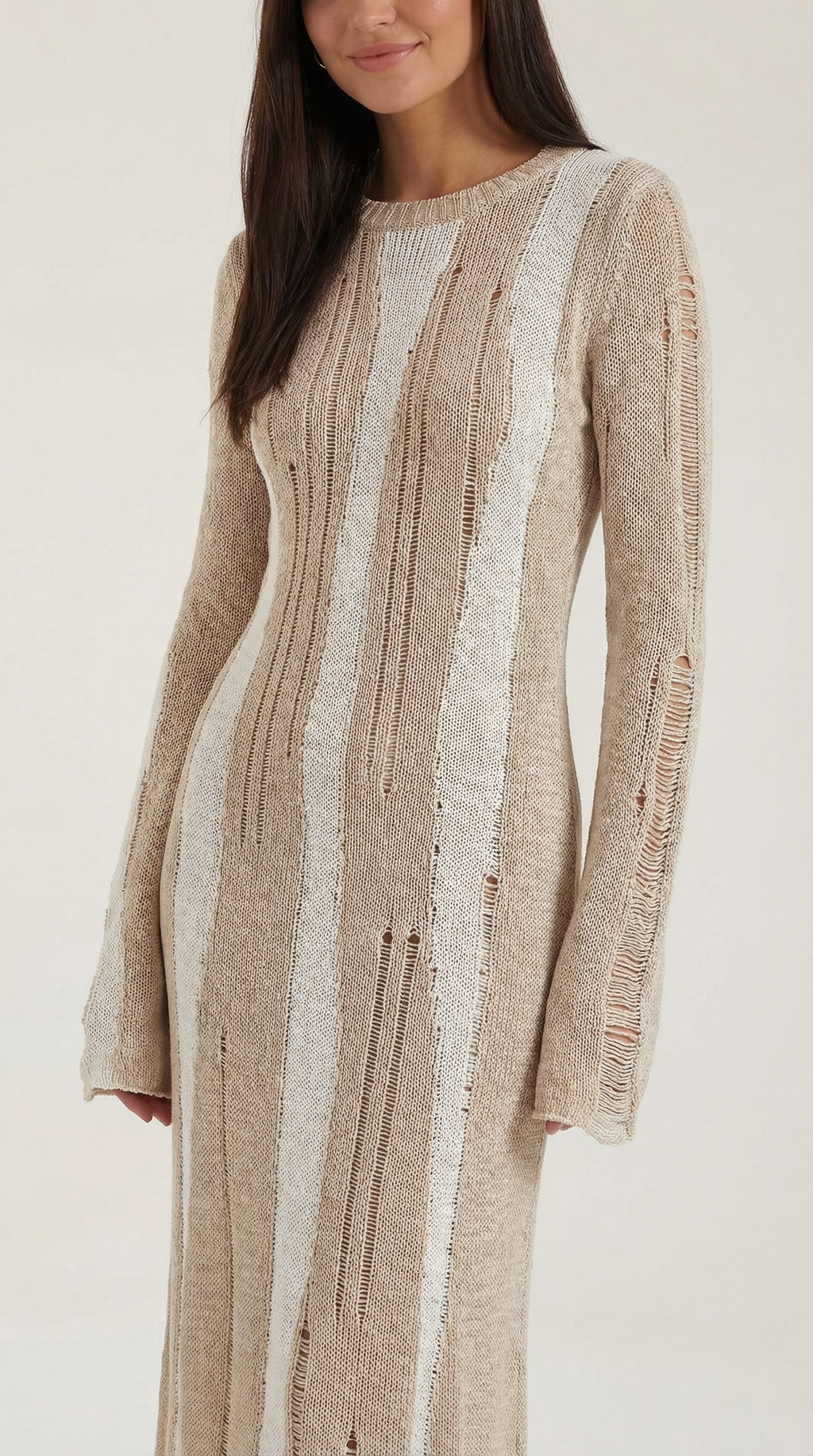 Women's Maxi Dress Knit with Bell Sleeves and Metallic Threading