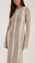 Women's Maxi Dress Knit with Bell Sleeves and Metallic Threading