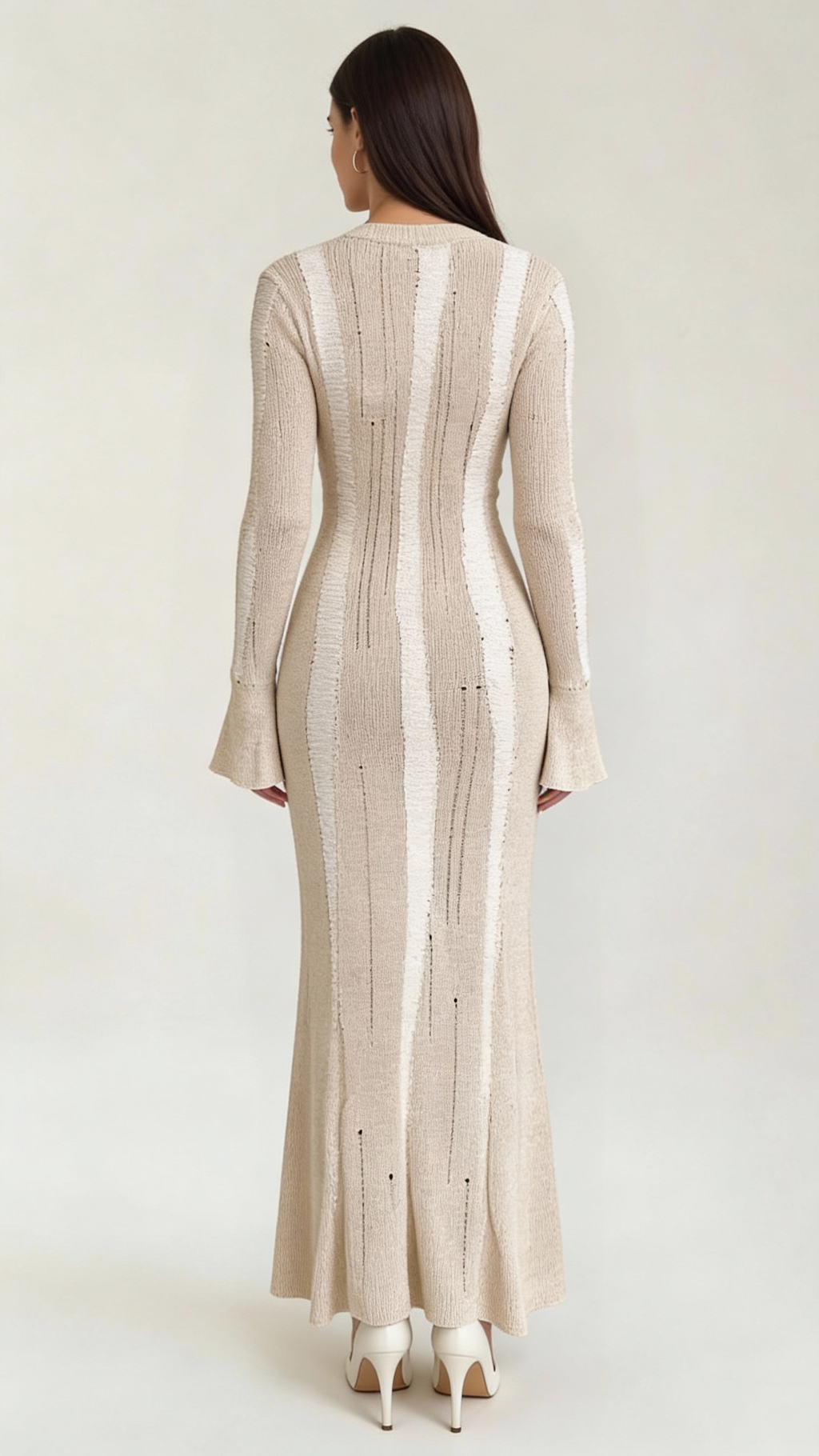 Women's Maxi Dress Knit with Bell Sleeves and Metallic Threading