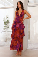 Women’s Maxi Dress with Deep V-Neck and Tiered Ruffles