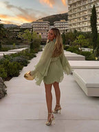 Passion | Women’s Mini Dress with Tiered Ruffle Sleeves and Gathered Neckline