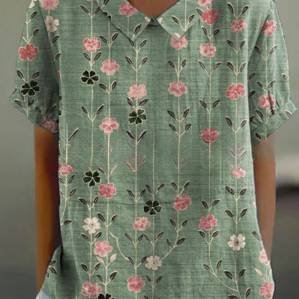 Vela | Women’s Modern Floral Blouse – Chic Artisan Summer Grace & Refined Slimming Silhouette Green 2