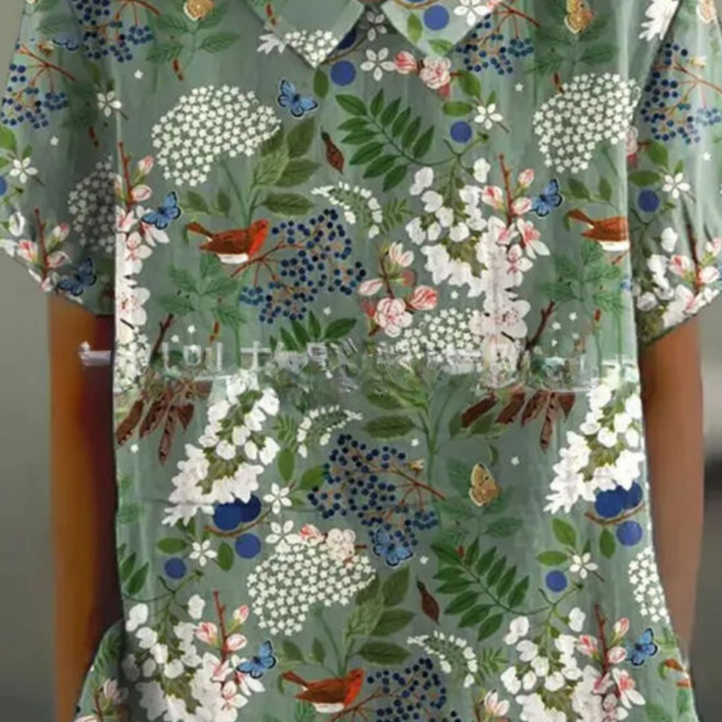 Vela | Women’s Modern Floral Blouse – Chic Artisan Summer Grace & Refined Slimming Silhouette green 3