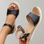 Bersh | Women's Wedge Sandals - Adjustable Straps Breathable – Chic Artisan Craft & Refined Slimming Silhouette Black